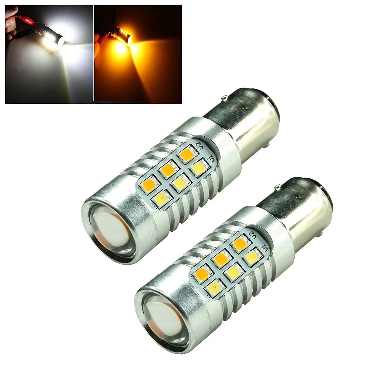 1157 High Power White Amber Yellow Dual Color 2835 22-SMD Type 2 Switchback Turn Signal/Parking Light Bulbs (1157. White/Amber)