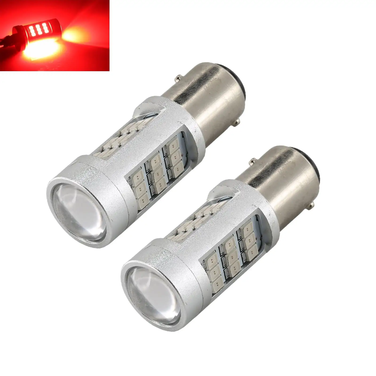 1157 Red Stop Brake 2835 Flash Strobe Rear Alert Safety 33-LED Light Bulbs (1157. Red)