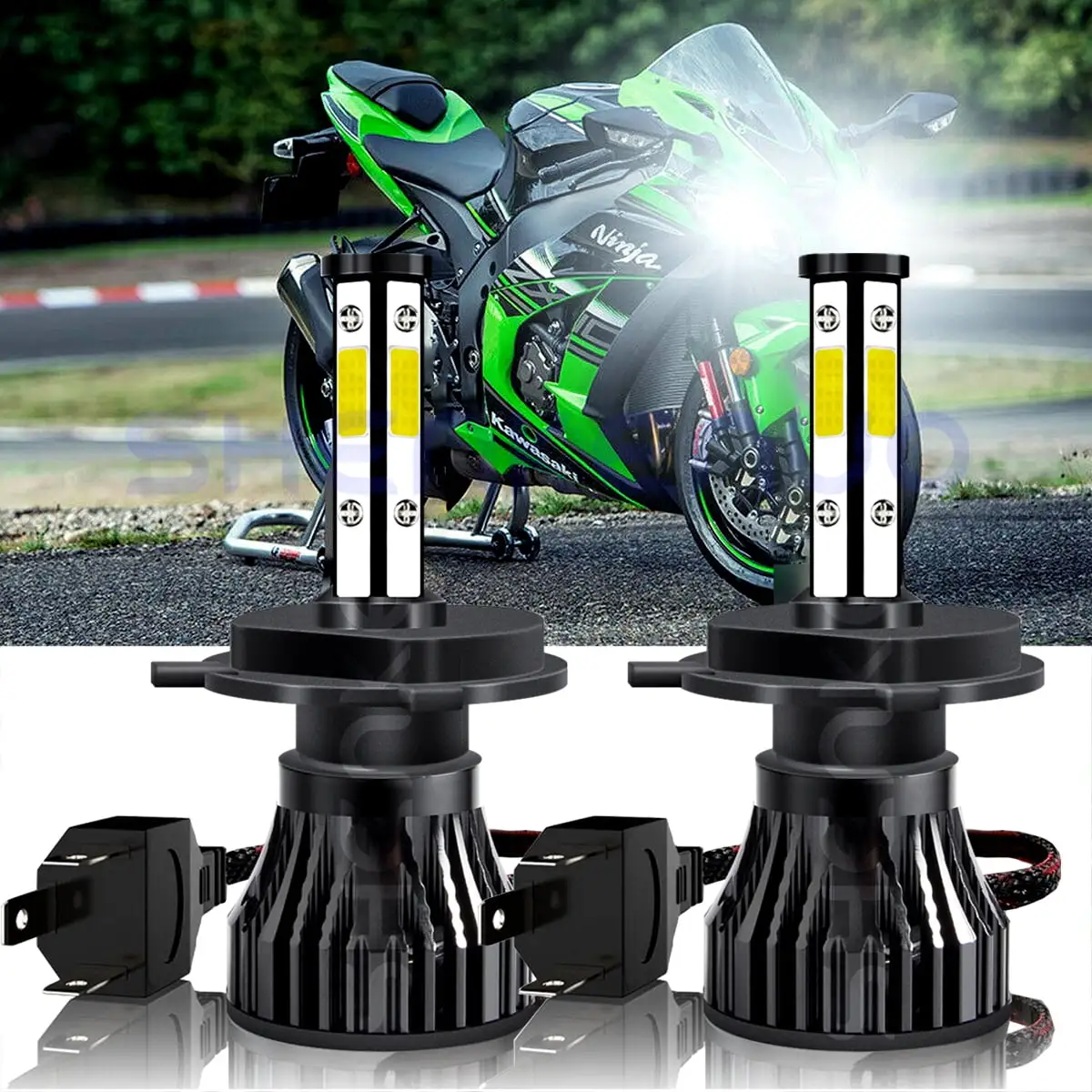 For Kawasaki Ninja ZX9R 1994-2003 2x H4 LED Headlight Bulbs Conversion Kit White