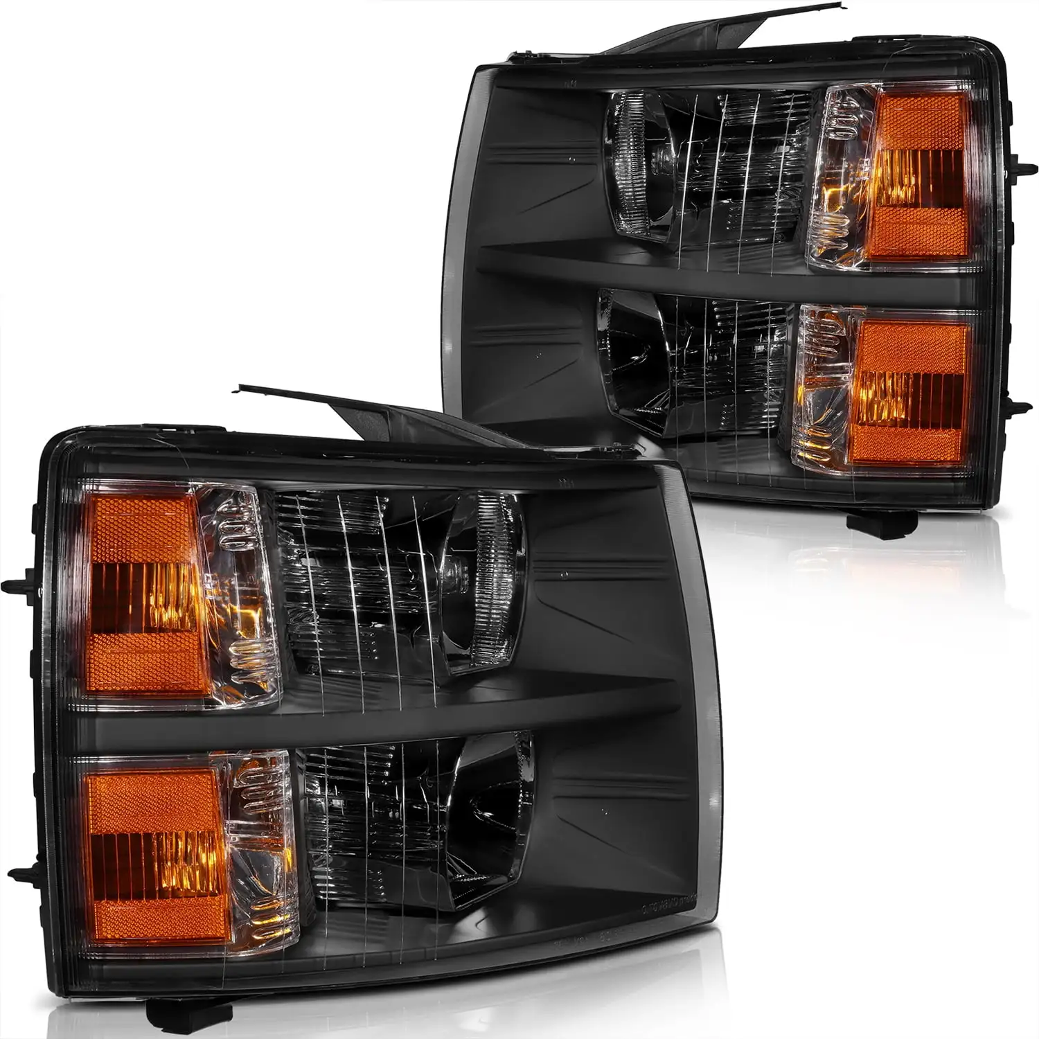 SCITOO Headlamps replacement For Chevrolet Silverado 1500 2500 2500 HD 3500 3500 HD 2007-2014 headlights assembly Black Housing Amber Reflector Clear Lens 22853027 25962804 GM2503280