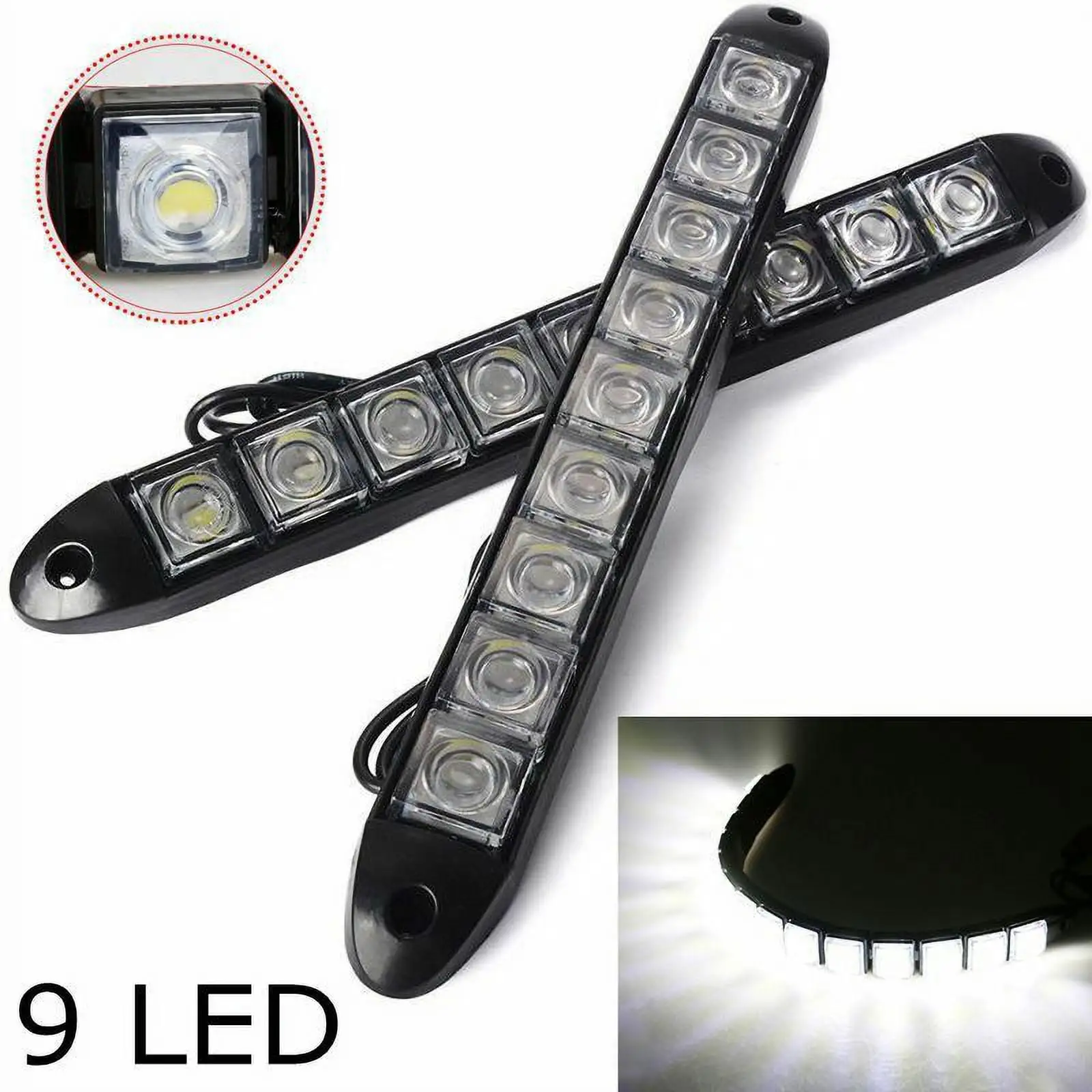 1 Pair 12V Car 9-LED Flexible DRL Daytime Running Lights Bar Fog Lamp White