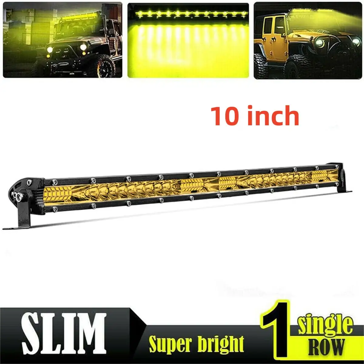 10 Inch Slim LED Light Bar for Truck. 80W Amber LED Offroad Driving Lights. Waterproof Lightbar