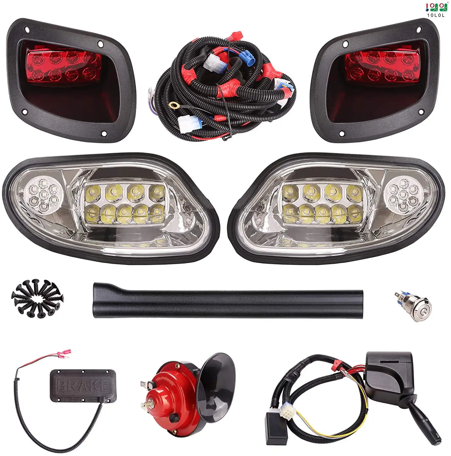 10L0L Deluxe LED Golf Cart Lights. Golf Cart Headlights & Taillight Kit for EZGO Freedom TXT/T48 2014-up. With Turn Signals Switch/Horn/Brake Lights Harness. Upgrade Golf Cart Light Kit