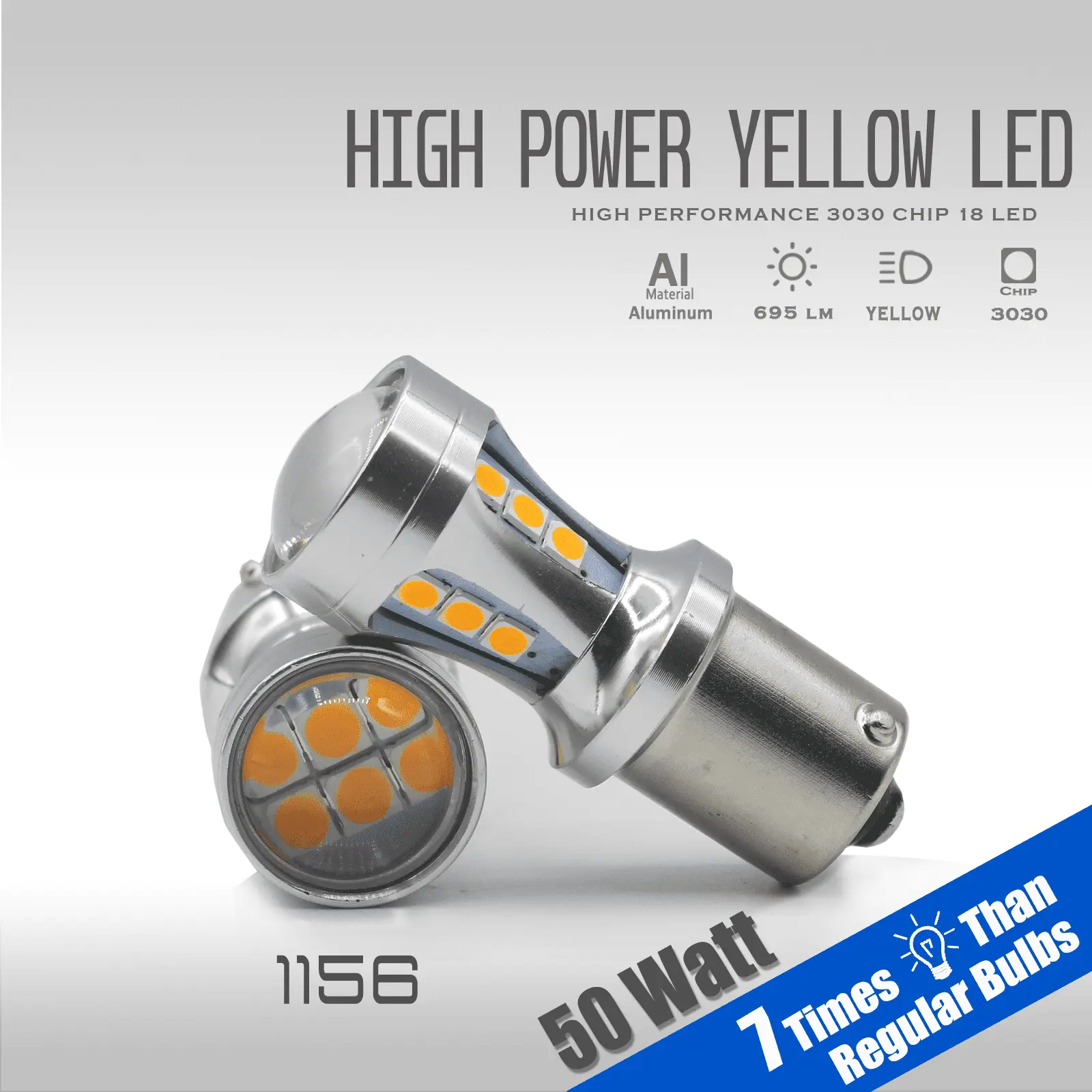 1156 50W 700LM High Power LED Amber Turn Signal Brake Tail Lights Bulbs