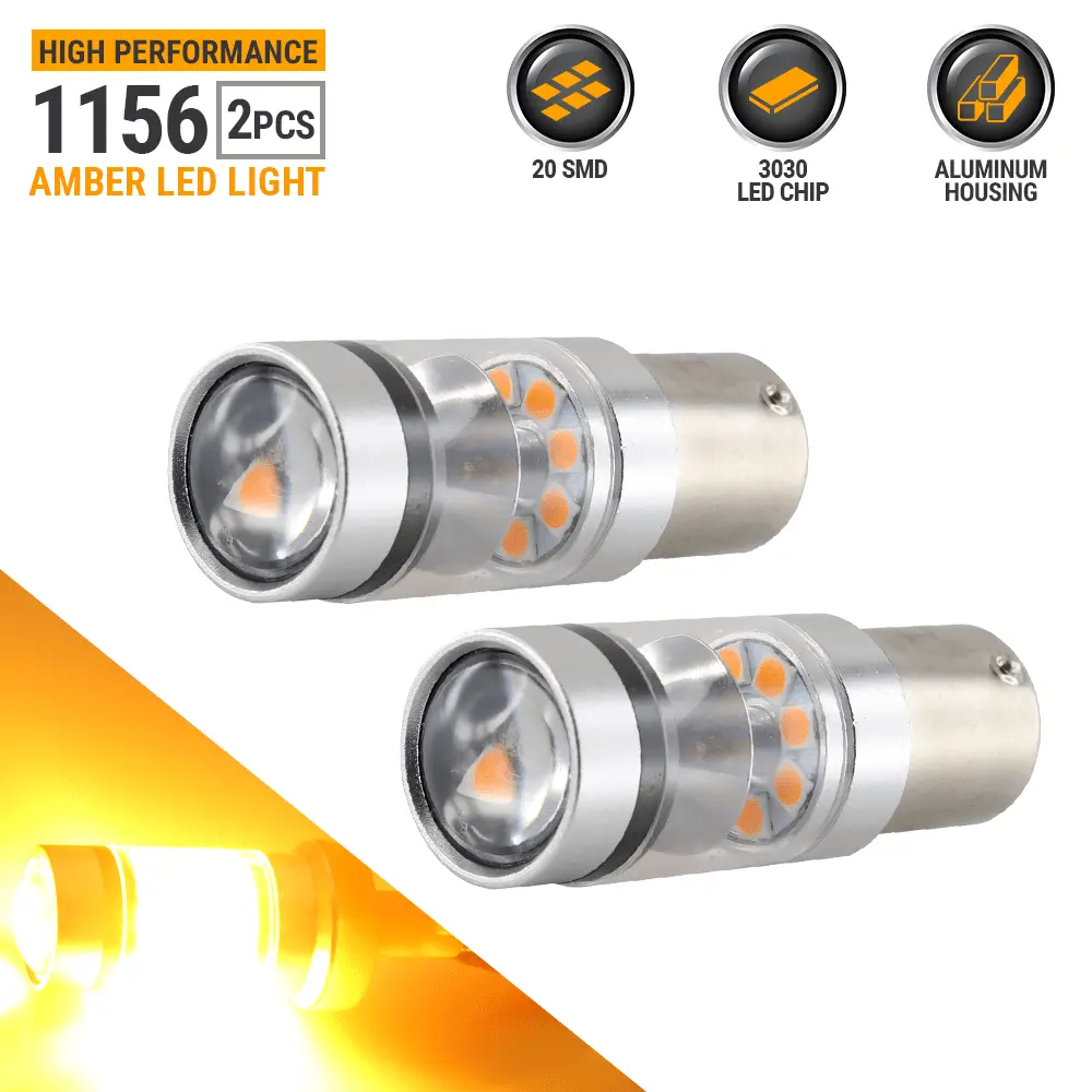 1156 Amber Yellow Rear Turn Signal/Parking LED Reflective Projectors Light Bulbs