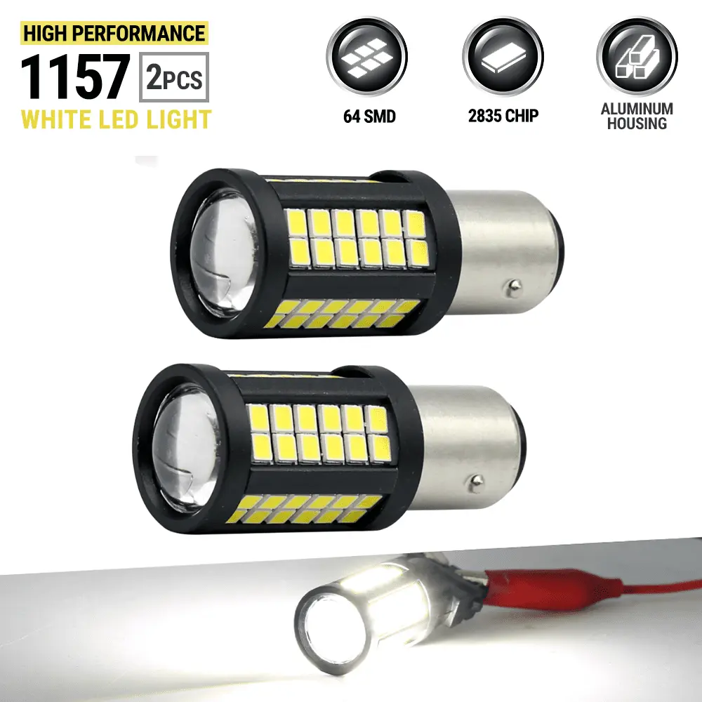 1157 BAY15D WHITE 2-Bulb LED for Turn Signal. Brake-Tail Stop Lights