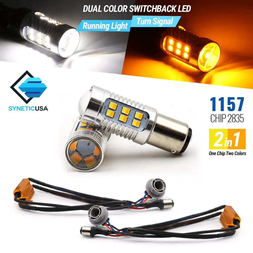 1157 Dual Color Switchback White/Amber 24-LED Error-Free Turn Signal Bulbs