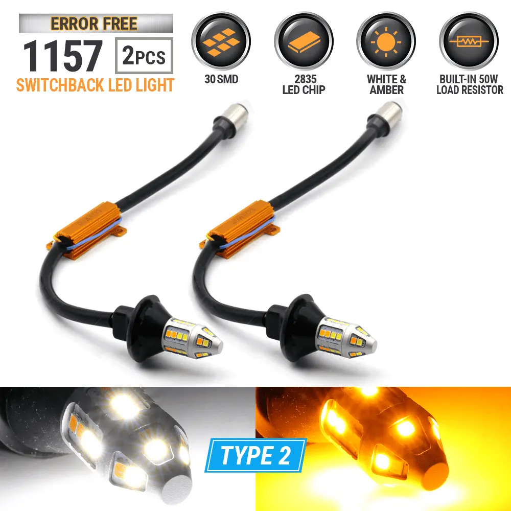 1157 Error Free LED Switchback White-Amber (Type 2) Front Turn Signal x2