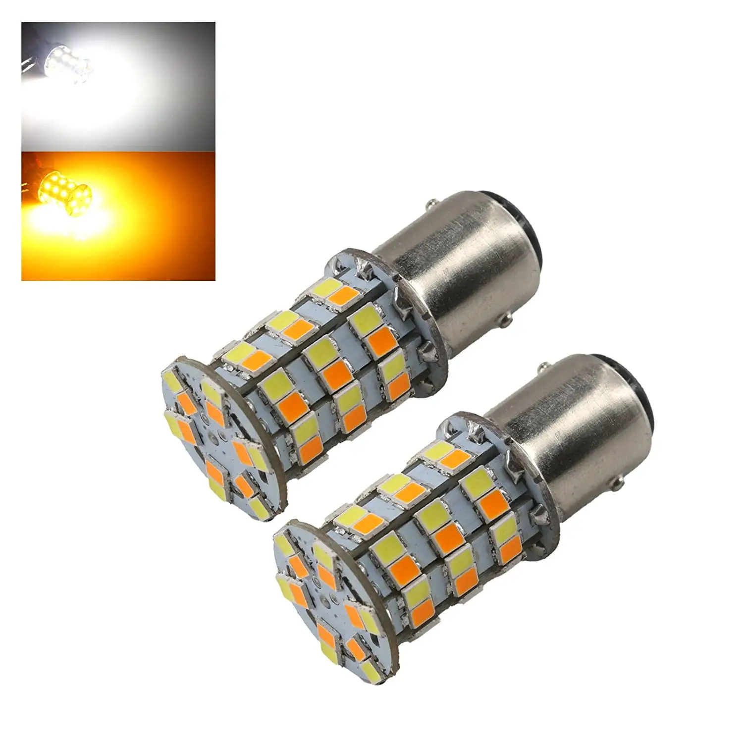 1157 High Power White/Amber Yellow Dual Color 2835 60-SMD Type 1 Switchback Turn Signal Light Bulbs (1157. White/Amber)