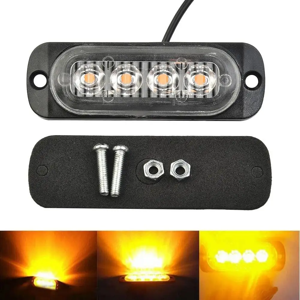 12-24V 12W 4LED Yellow Truck Van Bar Off-road Car Urgent Fog Light Lamp