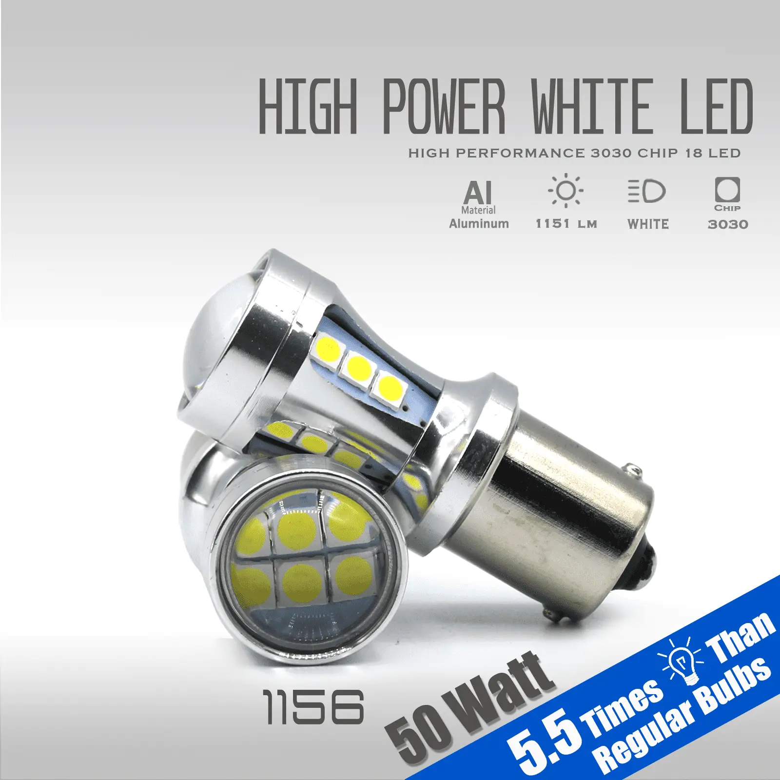 1200 Lumens 1156 50W High Power Chip LED White Reverse Back Up Lights Bulbs