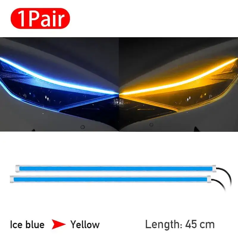 12V Led Light Bar Car DRL Daytime Running Light Strips Flexible LED Auto Highlight Decorative Lamp Turn Signal Lights 30/45/60cm 45cm 1Pair Type B