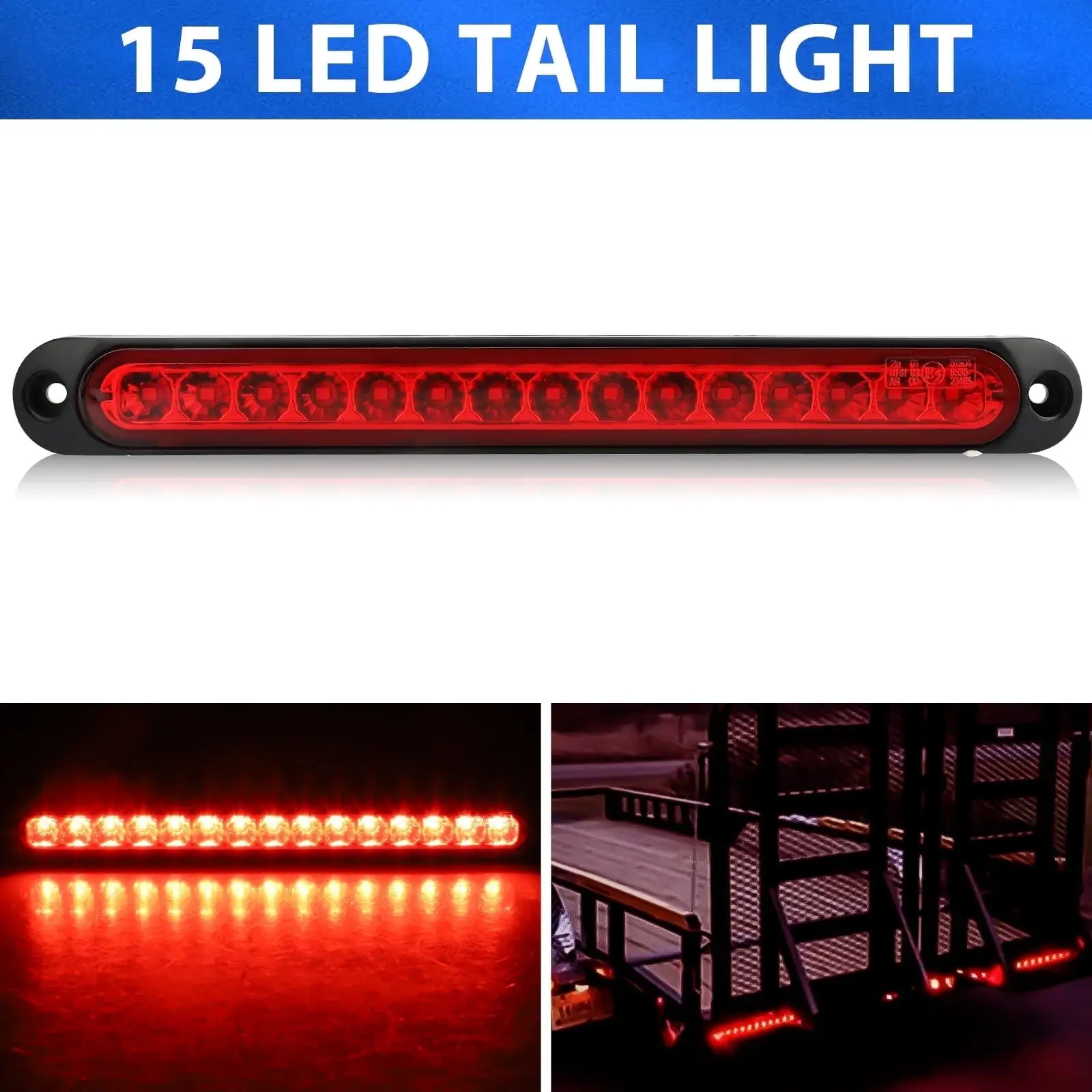 15 LED Trailer Light Bar. Stop Turn Tail Red Lights. Waterproof Brake Strip. 10-30V Trailer Identification Clearance Strip Bar Light for Truck Trailer RV Surface Mount