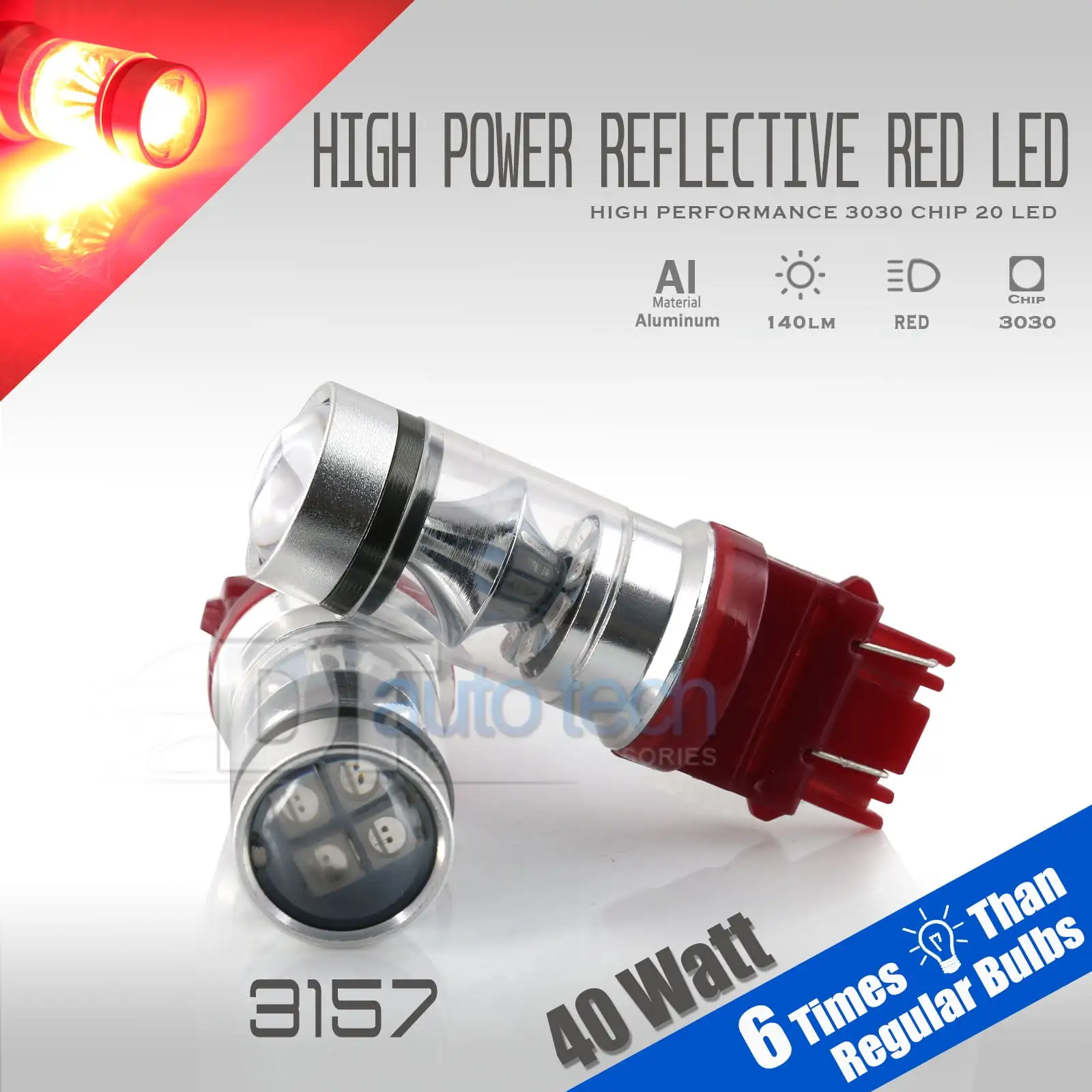 3157 Red 40W High Power 3030 Chip LED Projector Turn Signal/Brake/Tail Light Bulbs (3157. Red)