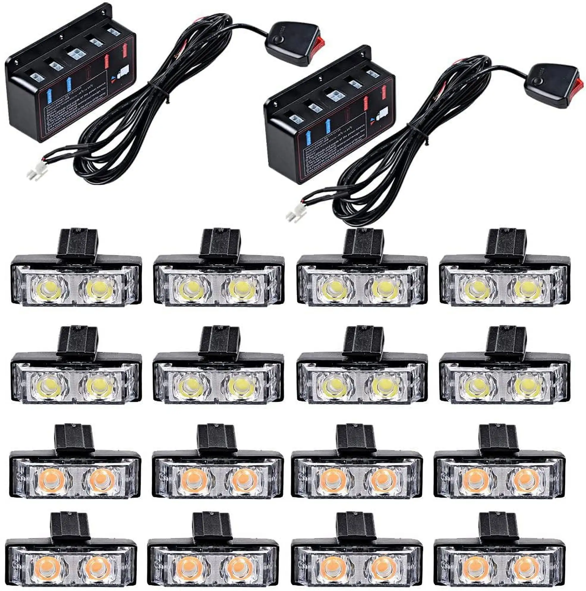 16x Amber White 2 LED Car Truck Grill Strobe Light Bar Warning Emergency Beacon