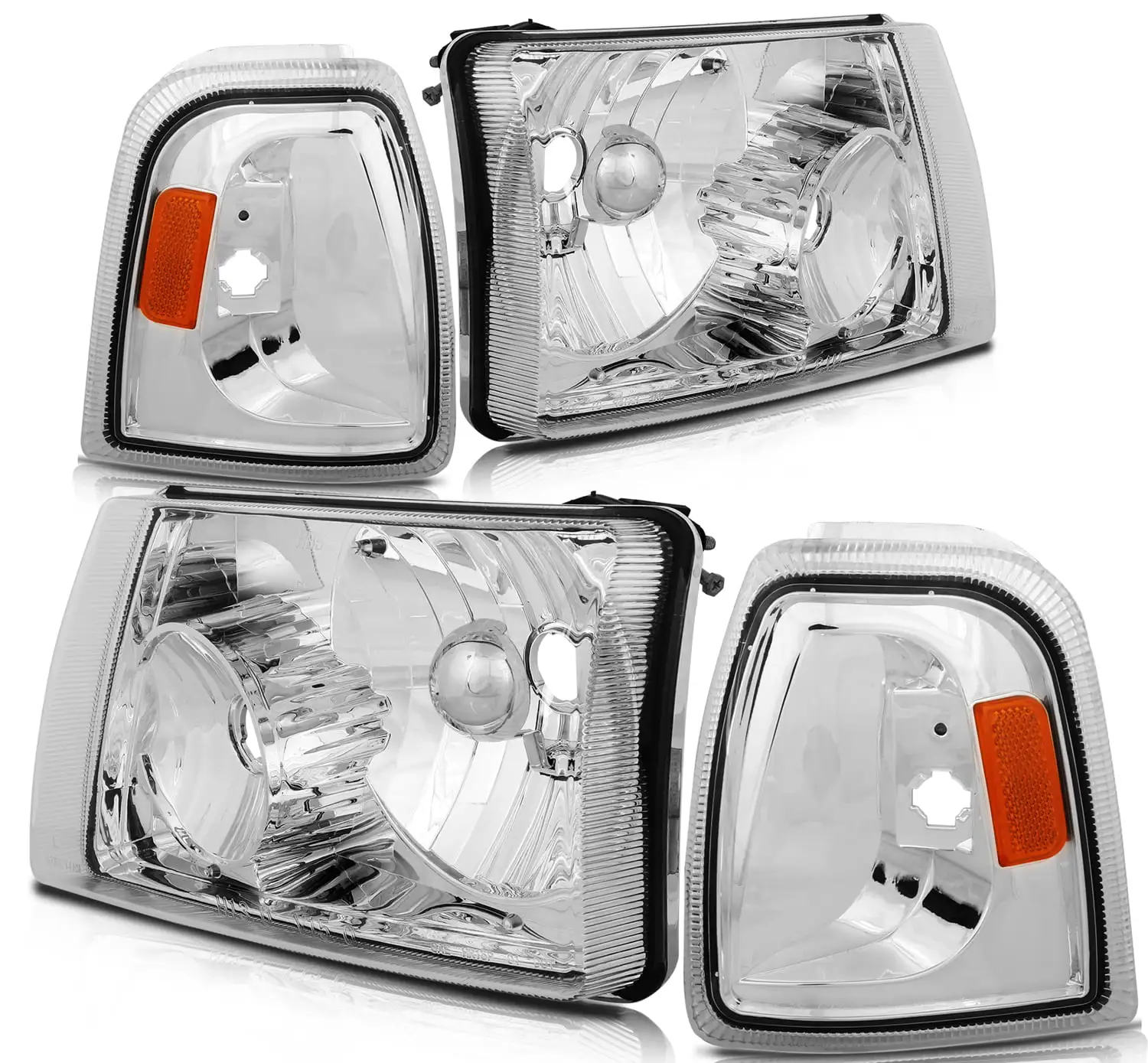 SCITOO Headlamps replacement For Ford F-250 For Ford F-350 For Ford F-450 For Ford F-550 headlights assembly Chrome Housing Amber Reflector Clear Lens AM94811292 6L5Z13008AA FO2502173