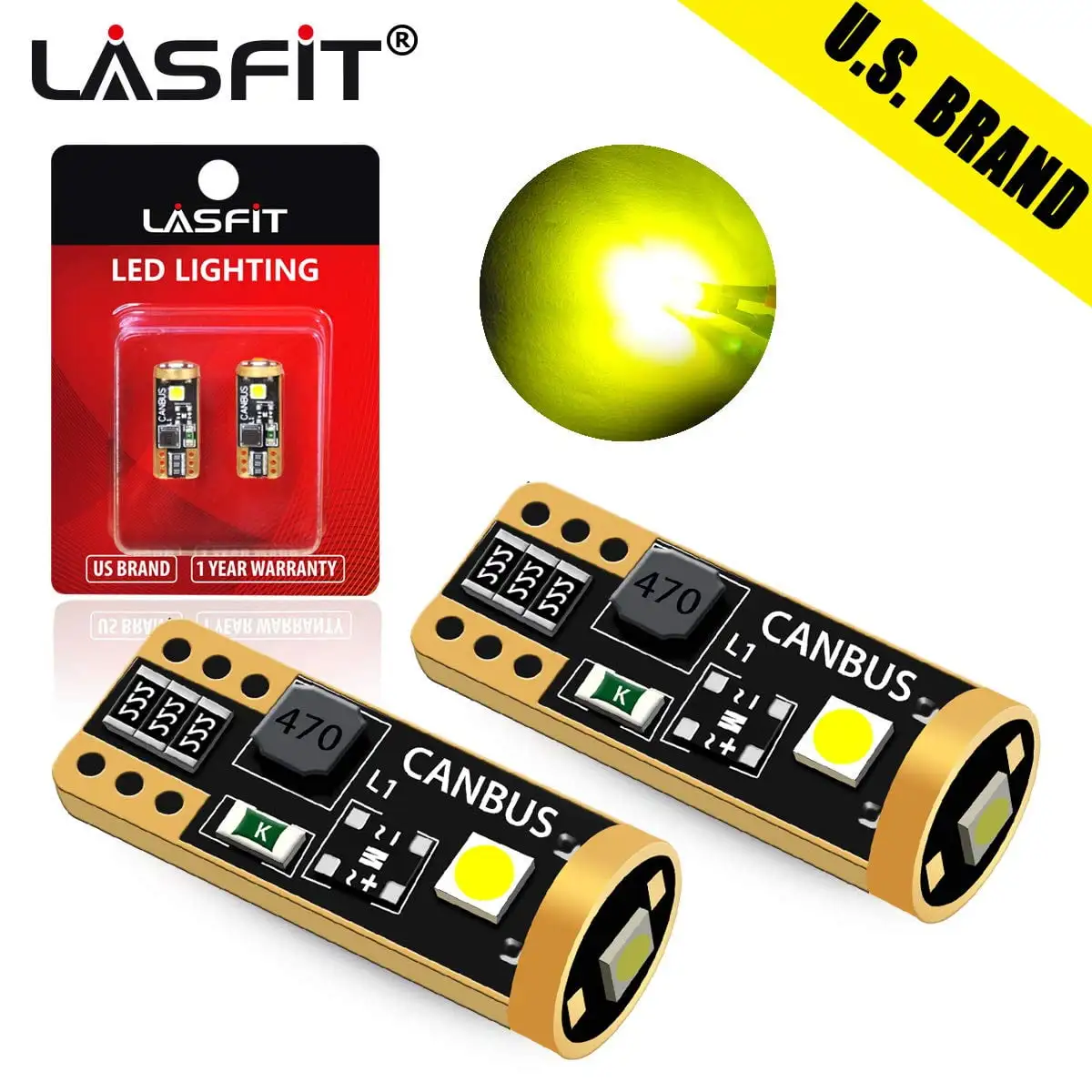 194 LED Bulbs. Lasfit 168 T10 W5W 158 Bulbs Canbus Error Free Interior Dome Map License Plate Trunk Cargo Lights. Gold Yellow (2Pcs)