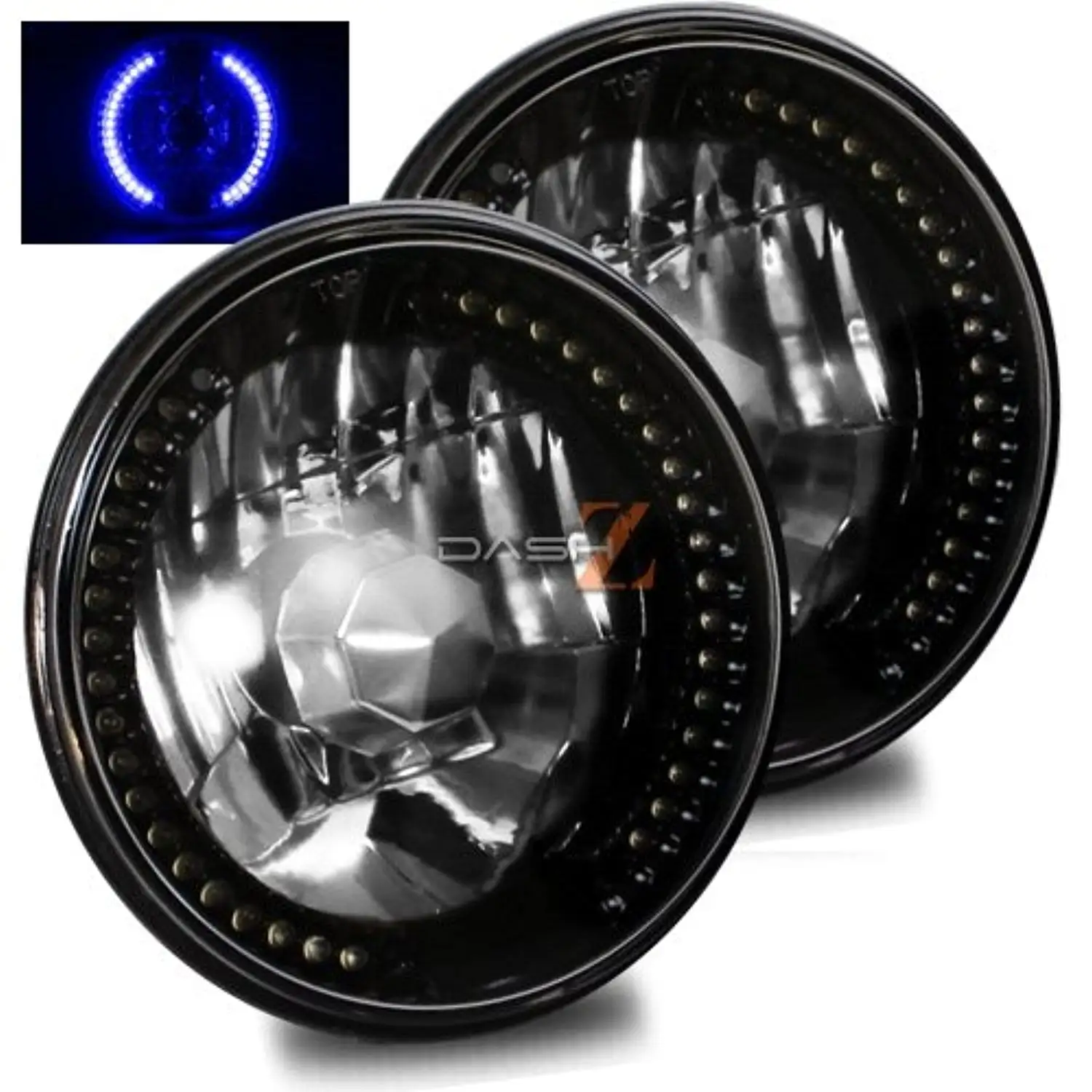 1967-1981 Chevy Camaro 7 Round 6014/6015/6024 Chrome Black Diamond Headlights LED Halo Ring Set - Blue