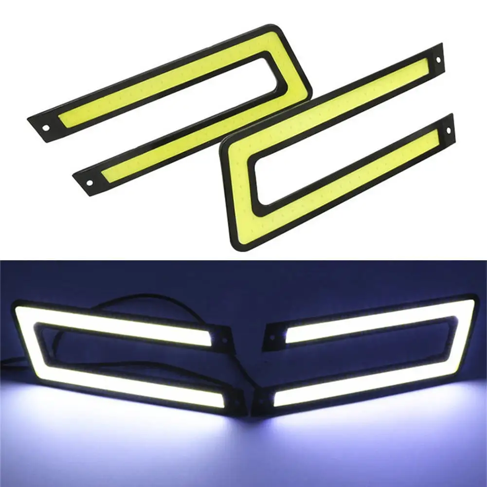 1Pair White Cob Drl Led Daytime Running Light For Universal Car Driving Fog Lamp