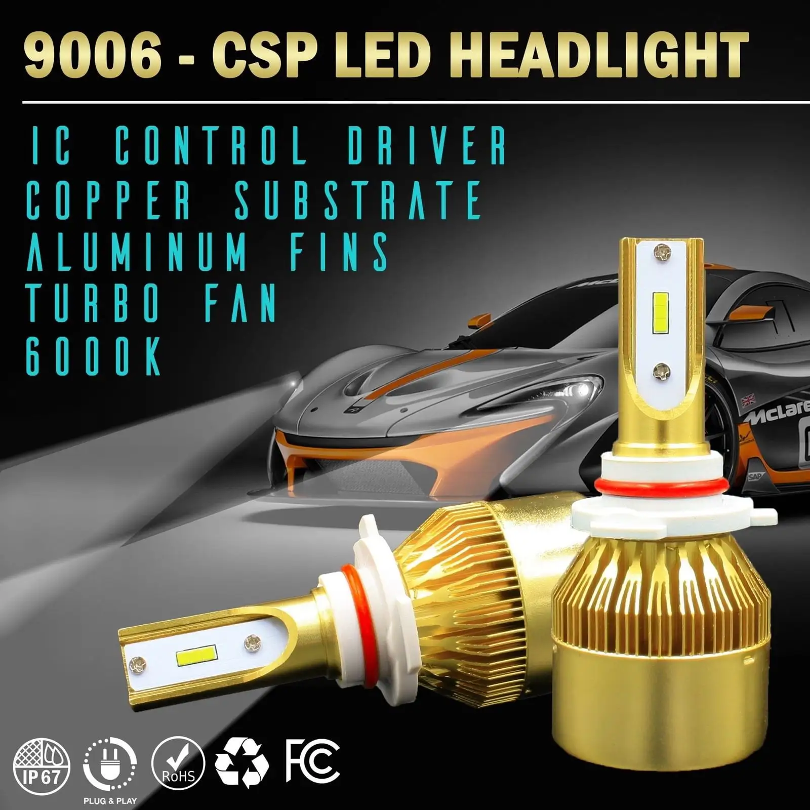 9006 HB4 PHILIPS CSP LED Headlight Bulb Conversion Kit 6000K Low Beam Bulbs