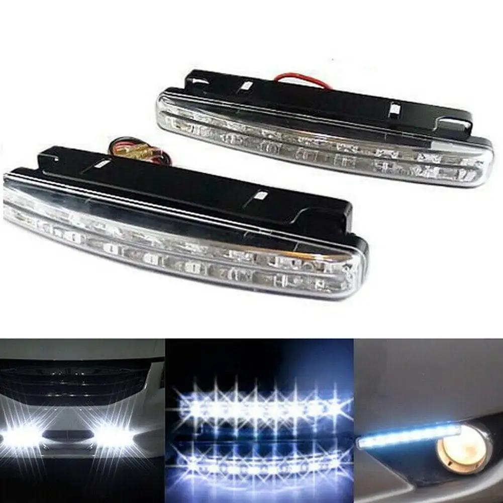 2 Pcs 12V 8-LED Daytime Running Lights Car Driving DRL Fog-Lamp/ Super-Bright