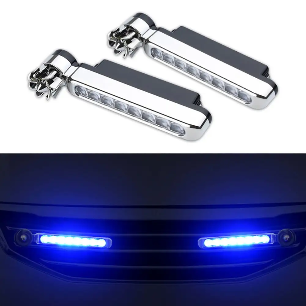 2 Pcs Wind Powered 8 LED Car DRL Daytime Running Light Fog Light Auto Head Lamp