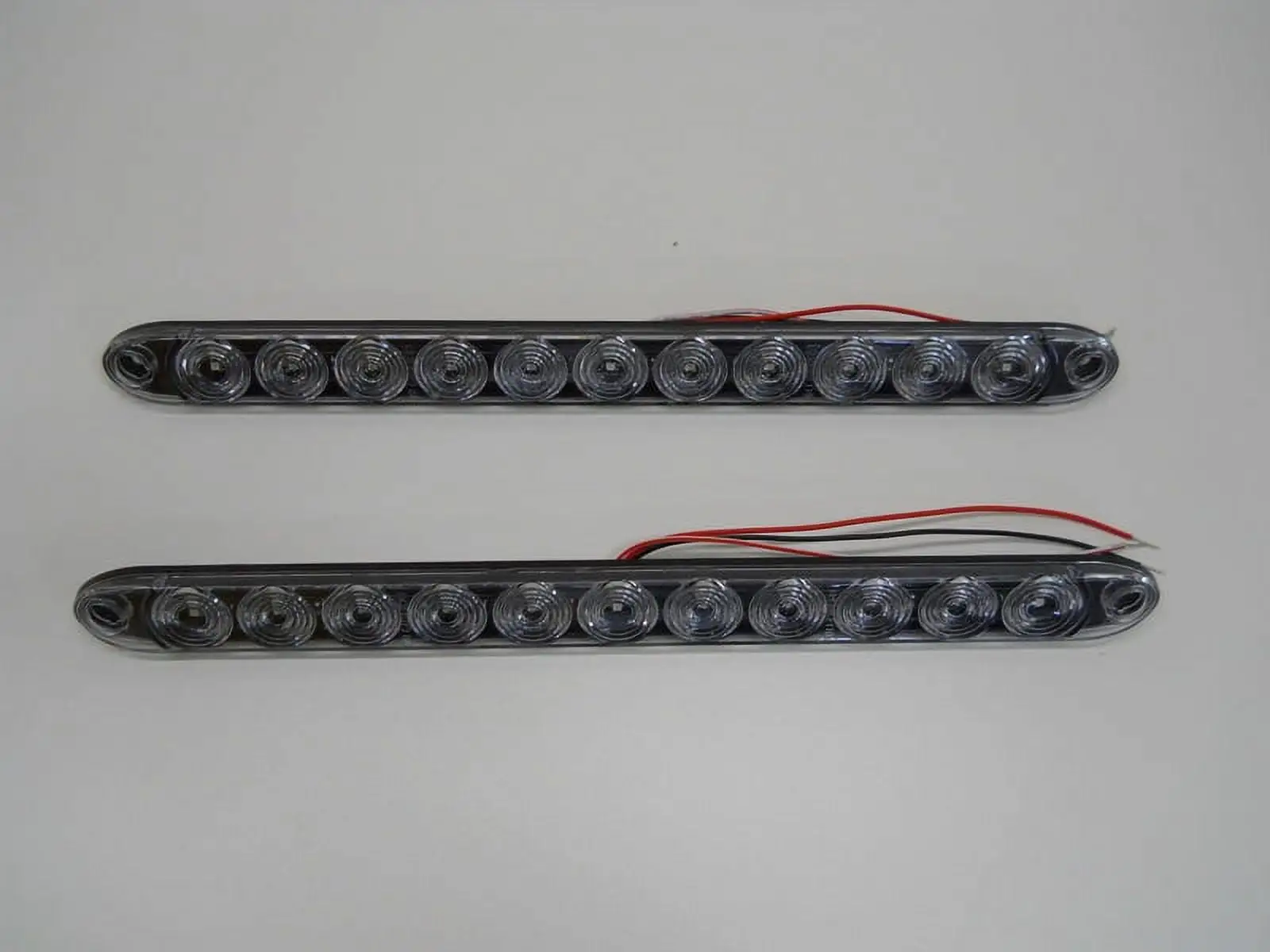 (2) Tecniq 15 Red/Clear Lens LED Turn Brake Marker Light Bar Truck Trailer RV