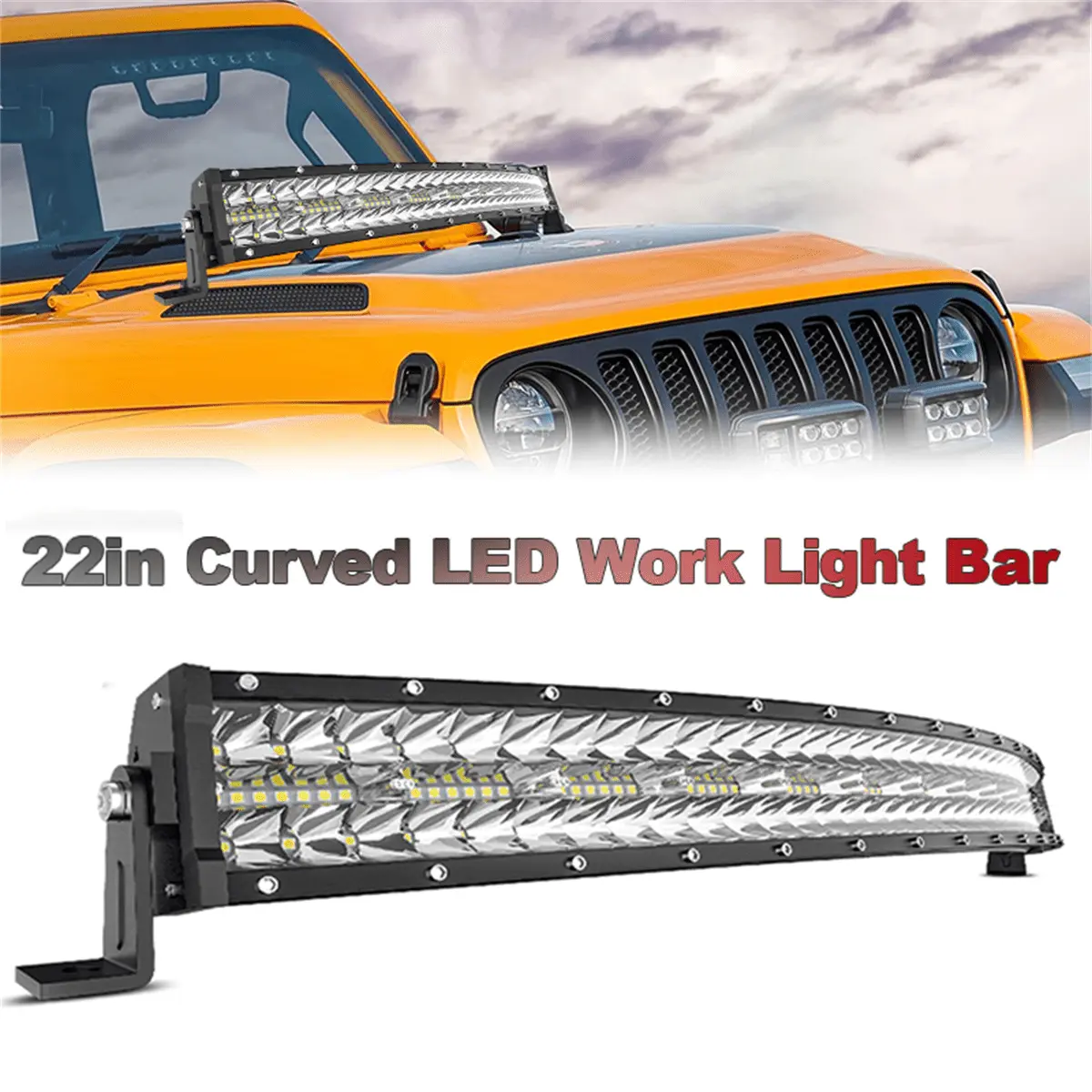 22 LED Light Bar Super Bright Flood Spot Combo Work Light. 480W Curved Triple Row Waterproof Off Road Driving Lighting for Trucks ATV UTV Jeep Boat Pickup