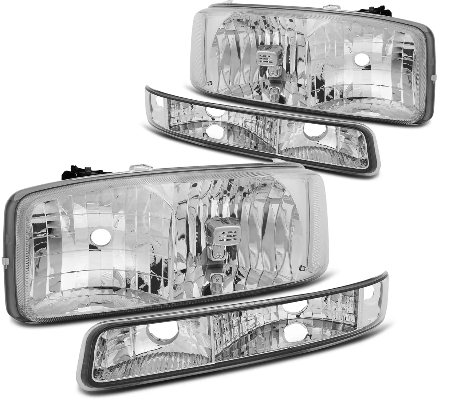 SCITOO Headlamps replacement For GMC Sierra For GMC Yukon For GMC Yukon XL headlights assembly Chrome Housing Clear Reflector Clear Lens 15850352 15850351