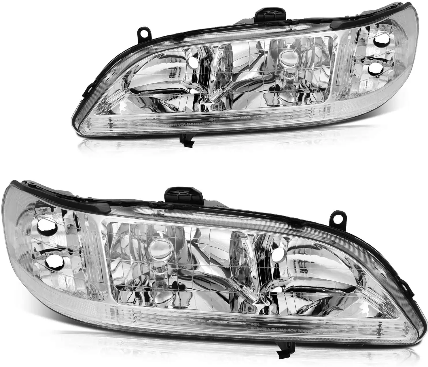 ECCPP Headlights Assembly Direct Replacement For Honda For Accord 1998-2002 Headlamps Chrome Housing Clear Reflector Clear Lens Left+Right Side