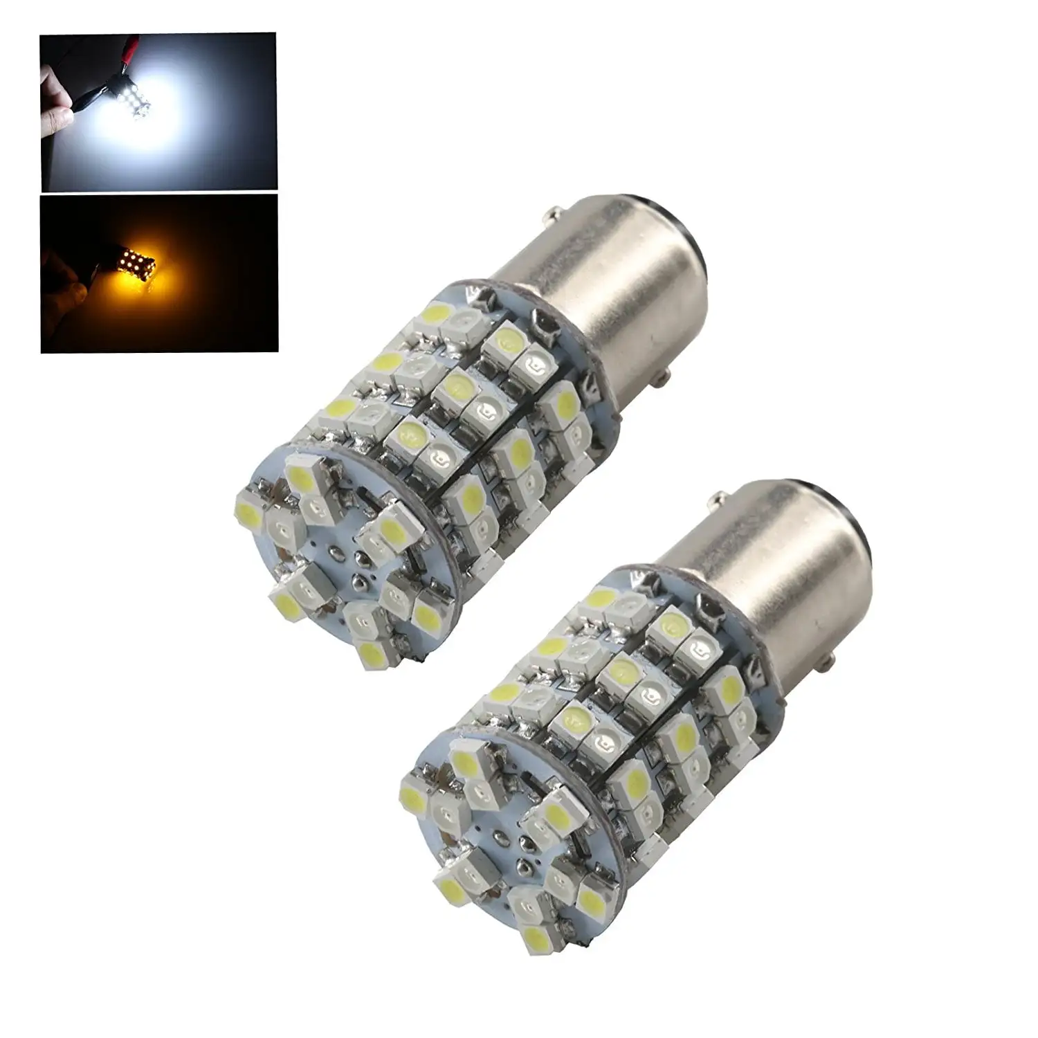 1157 High Power White Amber Yellow Dual Color 60-LED Type 2 Switchback Turn Signal Corner Light Bulbs (1157. White/Amber)