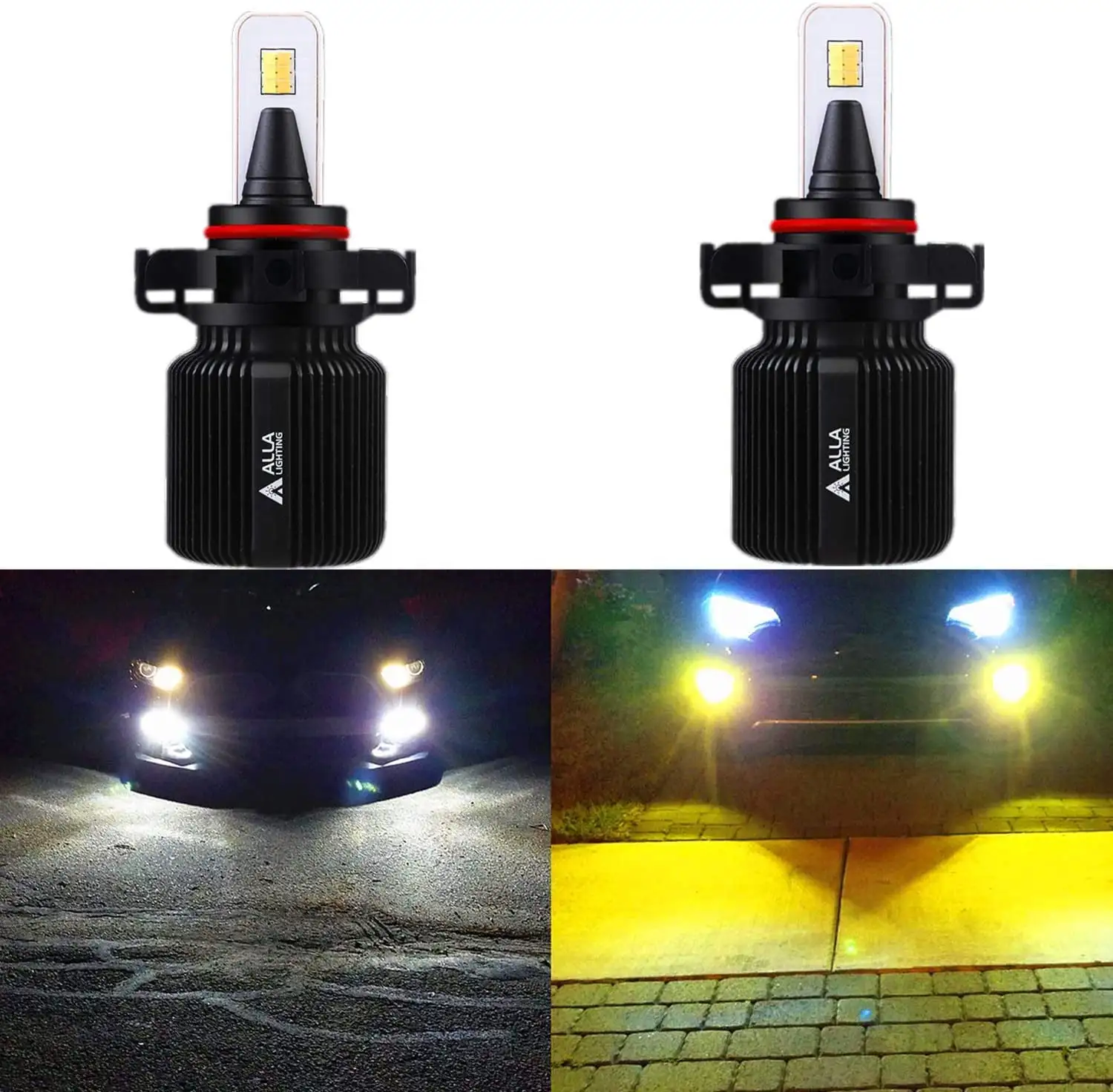 2504 PSX24W LED Switchback Bulbs Fog Lights/Headlights 6K White/3K Yellow. Alla Lighting