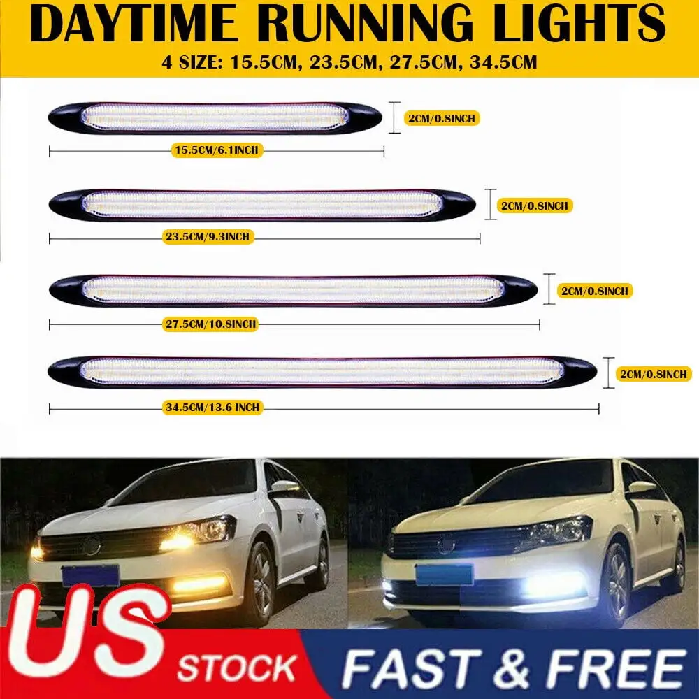 2Pc DRL LED Headlight Strip Light Daytime Running Sequential Turn Signal Lamp US