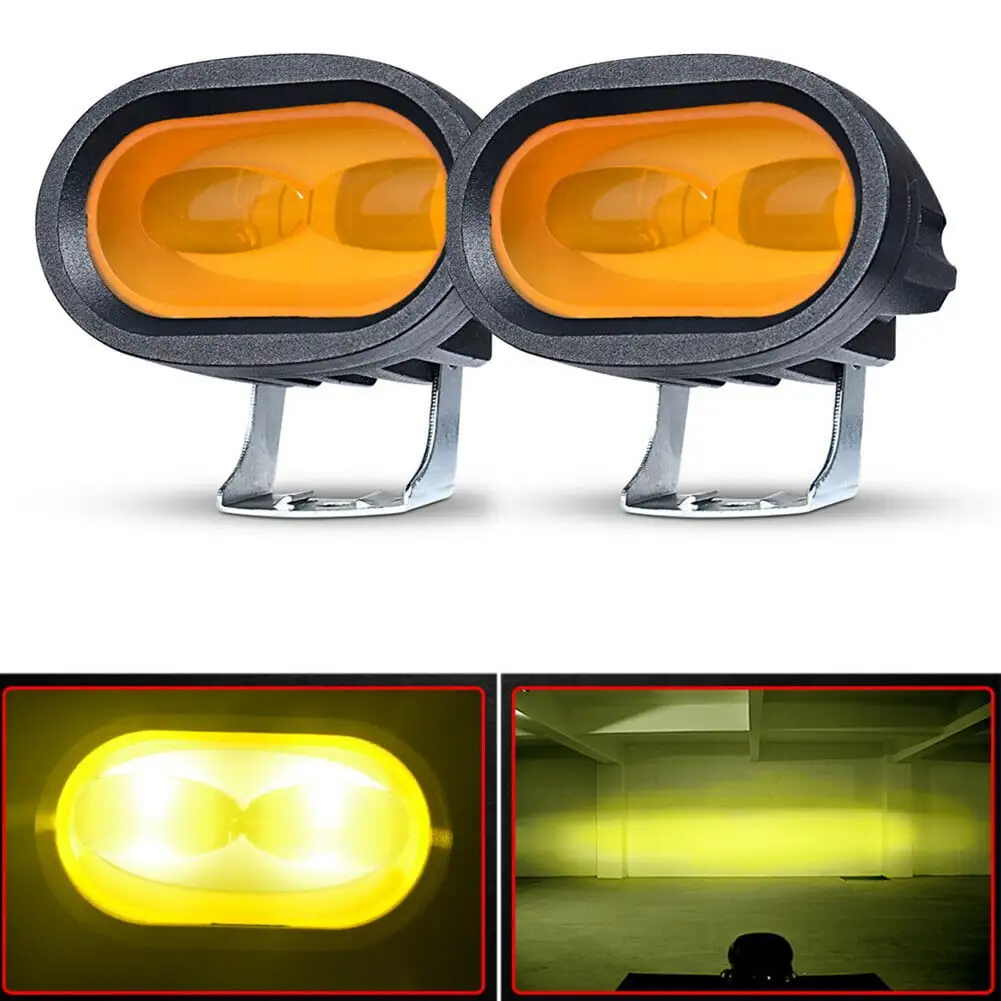 2Pc LED Work Light Bar Yellow Spot Fog Pods Driving Amber Suv Offroad Truck Atv