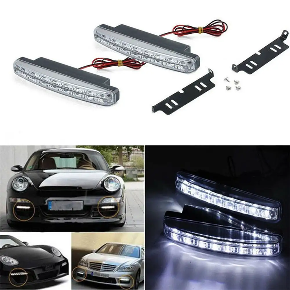 2Pcs 8 Led Daytime Running Lights Car Driving Drl Fog Lamp Light White Bright 12V