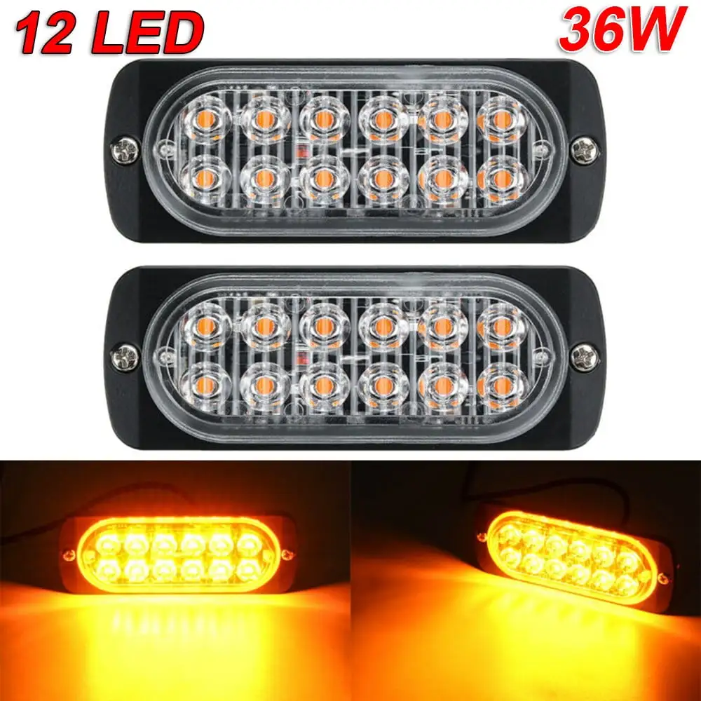 2Pcs Amber 12LED 36W Constantly Bright Light Bar Car Truck Signal Lamps