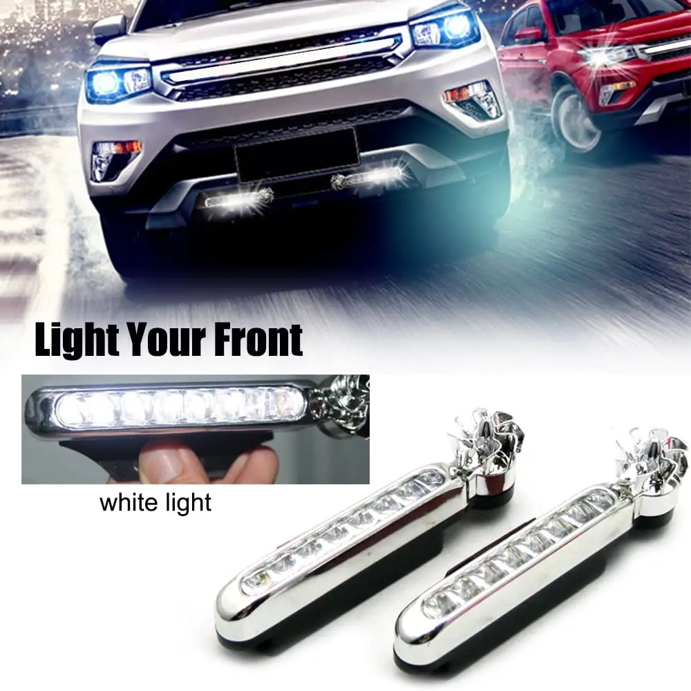 2Pcs Car Daytime Running Light 8 Leds Wind Energy Powered Fog Lamp Auto Universal Waterproof Exterior Light