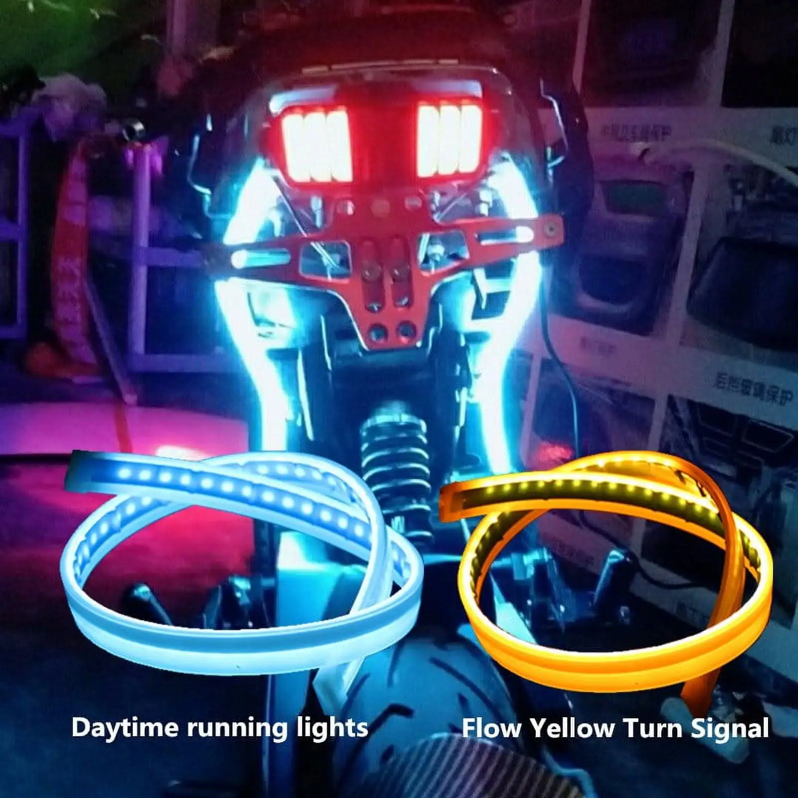 2Pcs Motorcycle LED DRL Daytime Running Lights Tail Light Strip Flowing Waterproof Turn Signal Lamp Auto Car Style Accessories 30CM White Yellow