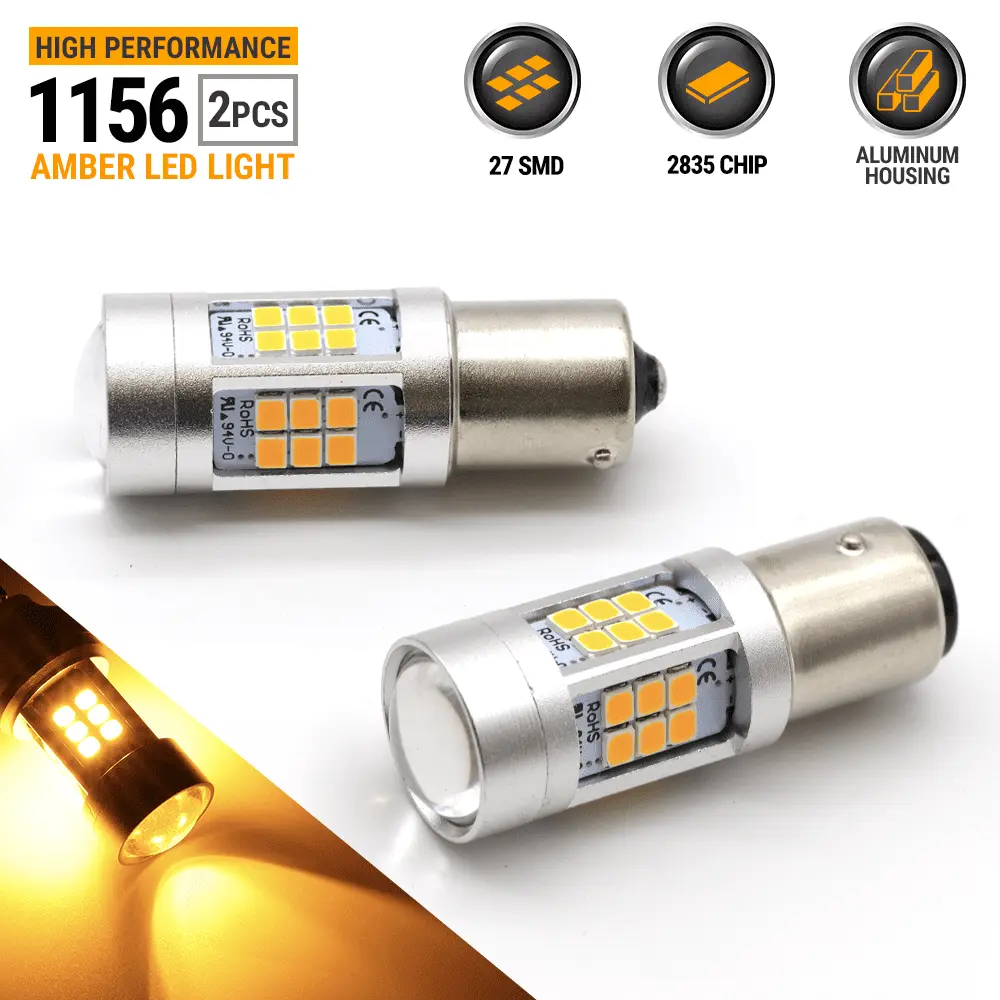 2X 1156 50W 840LM High Power LED Amber Turn Signal Brake Tail Lights Bulbs