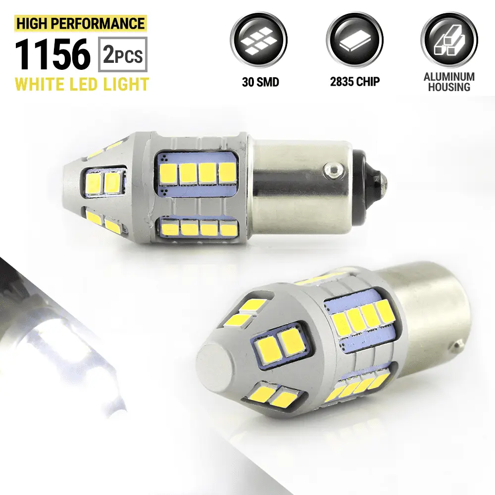 2X 1250 Lumens 1156 50W High Power Chip LED White Reverse Back Up Lights Bulbs