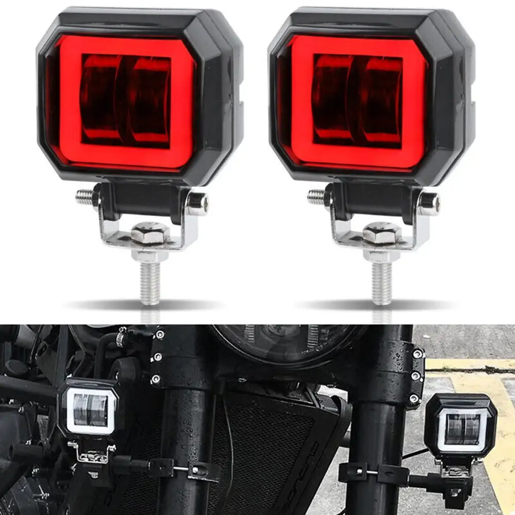 2X 3Inch Led Work Light Bar Red Halo Drl Spot Driving Fog Pods Offroad Truck Suv