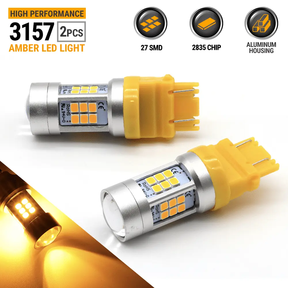 2X 50W 3157 LED Rear Turn Signal Parking Amber Yellow High Power Light Bulbs