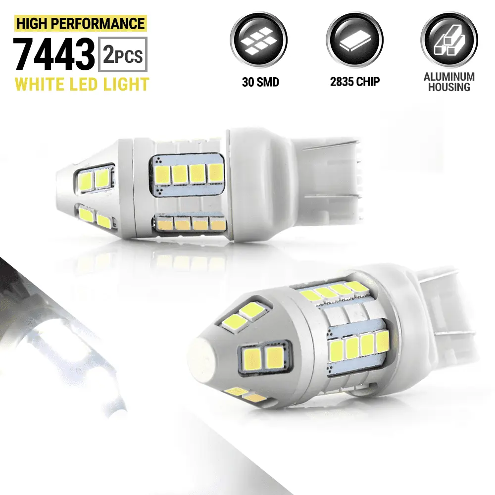 2X 50W 7443/7440 LED 6000K White Reverse Tail Brake Stop High Power Light Bulbs