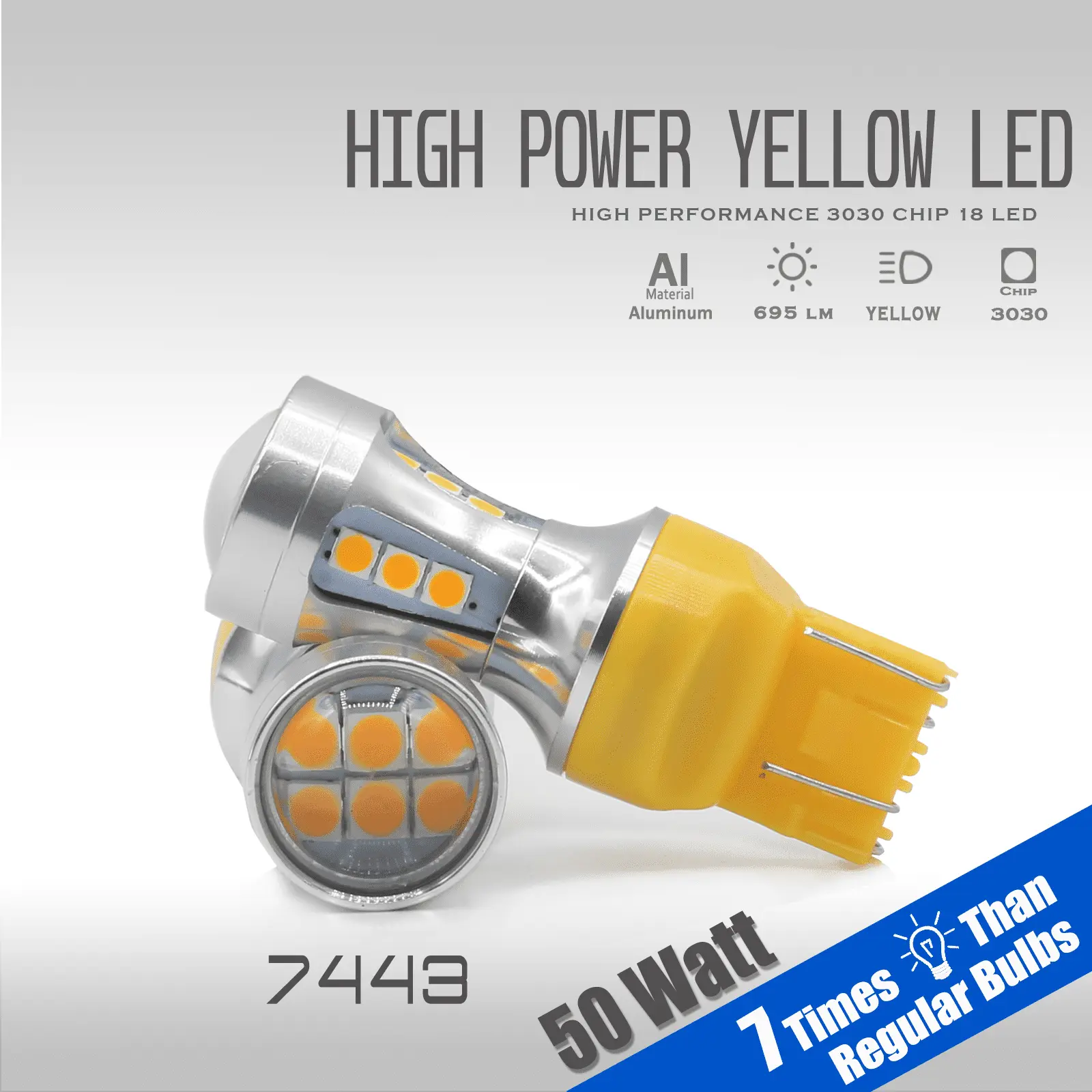 2X 50W 7443 LED Amber Yellow Turn Signal Parking DRL High Power Light Bulbs