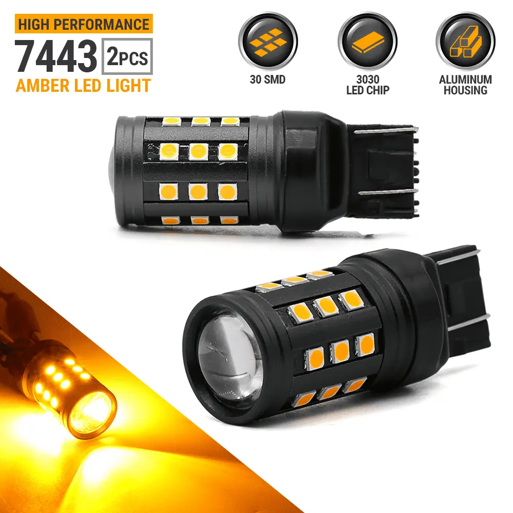 2X 50W 7443 LED Front Turn Signal Parking DRL High Power Light Bulbs Amber