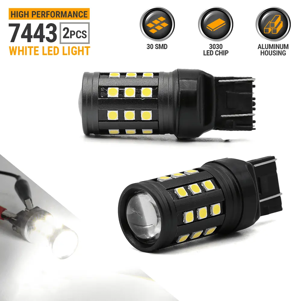 2X 50W 7443 T20 LED 6000K White Reverse Brake Tail Stop High Power Light Bulbs