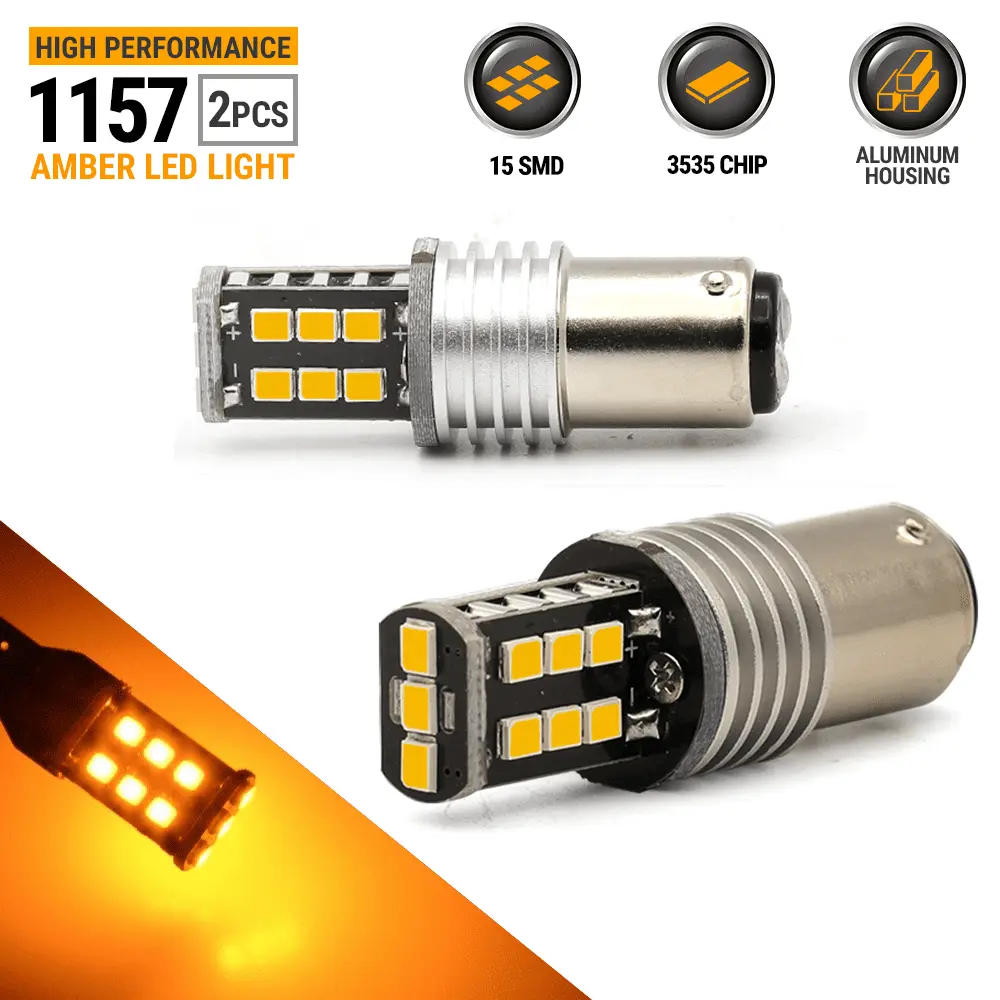 2X 600 Lumens 1157 60W High Power Chip LED Yellow Signal Brake Tail Light Bulbs