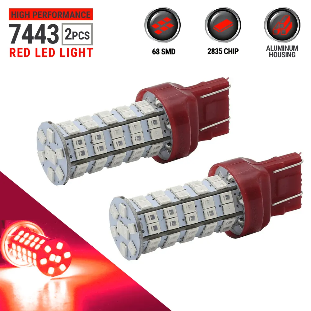 2X 7443 7440 Red 40W High Power 68-LED SMD Brake Tail Stop Light Bulbs