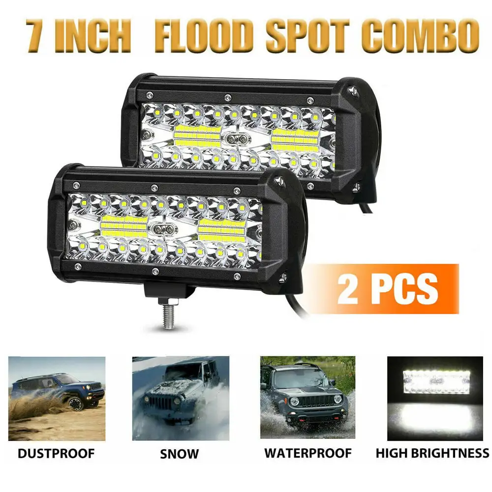 2X 7inch 120W LED Work Light Bar Spot Flood Work Driving Lights OffRoad 4WD