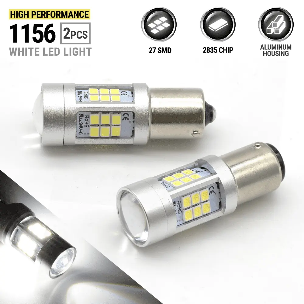 2X 990 Lumens 1156 50W High Power Chip LED White Reverse Back Up Lights Bulbs